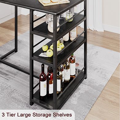 3-Piece Dining Table Set for 2, Counter Height Bar Kitchen Table with 3 Storage Shelves