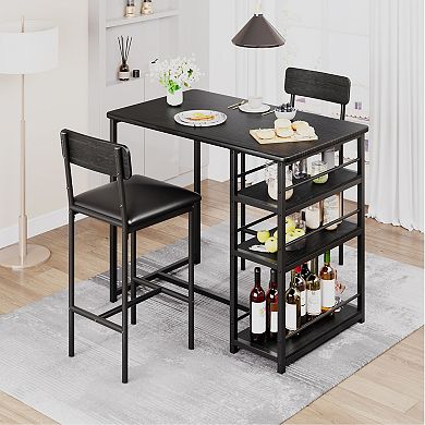 3-Piece Dining Table Set for 2, Counter Height Bar Kitchen Table with 3 Storage Shelves
