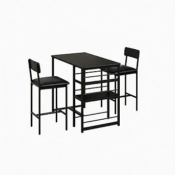 3 pc Dining Table Set for 2, Counter Height Bar Kitchen Table with 3 Storage Shelves