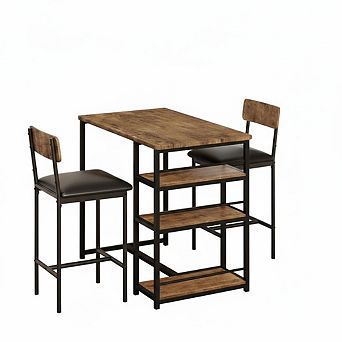 3 pc Dining Table Set for 2, Counter Height Bar Kitchen Table with 3 Storage Shelves