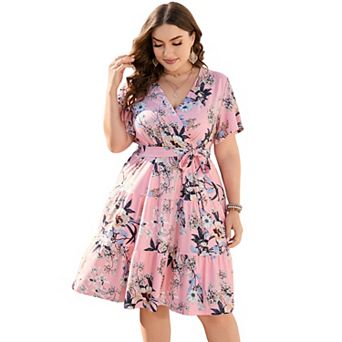 Plus Size Wrap Mini Dress - V-Neck Tie Waist Tiered Ruffle Dress for Women