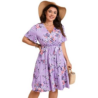 Plus Size Wrap Mini Dress - V-Neck Tie Waist Tiered Ruffle Dress for Women