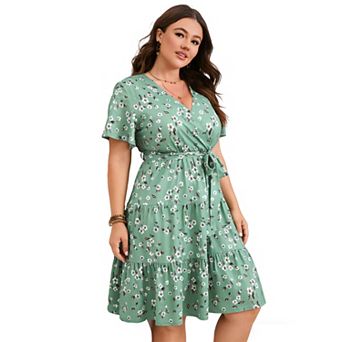 Plus Size Wrap Mini Dress - V-Neck Tie Waist Tiered Ruffle Dress for Women