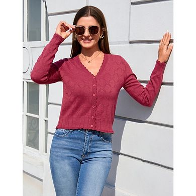 Women's Button Down Cardigan Long Sleeve Casual V-Neck Soft Knit Lightweight Cardigans Sweater