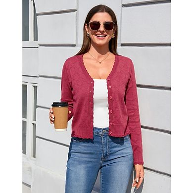 Women's Button Down Cardigan Long Sleeve Casual V-Neck Soft Knit Lightweight Cardigans Sweater