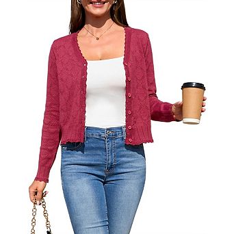 Women's Button Down Cardigan Long Sleeve Casual V-Neck Soft Knit Lightweight Cardigans Sweater