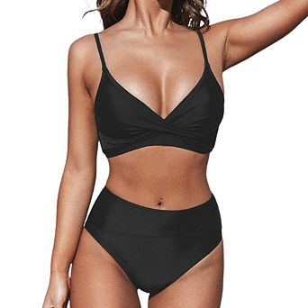 Women's Bikini Set Two Piece Swimsuit High Waisted V Neck Twist Front Spaghetti Straps Bathing Suit