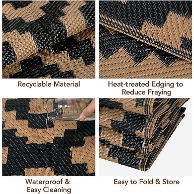 Outdoor Rug for Patio, 6'x9' Waterproof Mat, Reversible Plastic Camping Rugs, Perfect