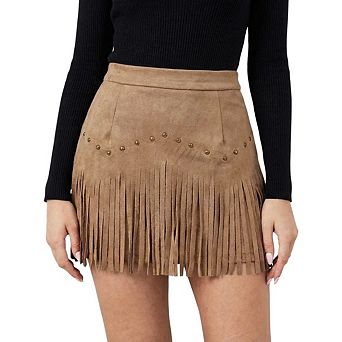 Women estern Skirts Fringe Mini Faux Suede Cowgirl Skirt