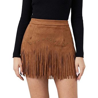Women estern Skirts Fringe Mini Faux Suede Cowgirl Skirt