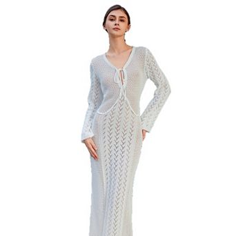 Women's Crochet Hollow Out Cover Up Knit Bathing Suit Swimwear Summer Bodycon Beach Dress Swimsuit