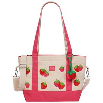 C & C California Print Cotton Canvas Tote Bag with Contrast Trim & Charm