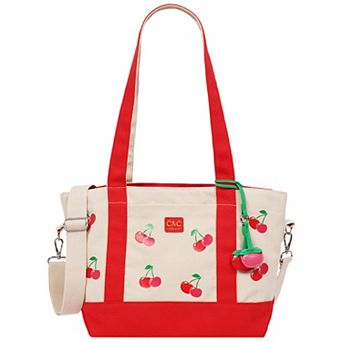 C&C California Print Cotton Canvas Tote Bag with Contrast Trim & Charm