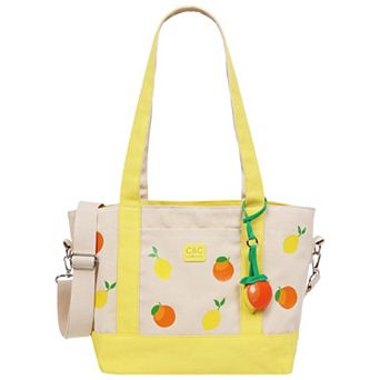 C&C California Print Cotton Canvas Tote Bag with Contrast Trim & Charm