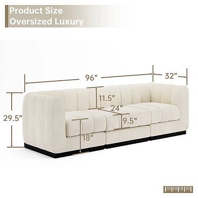 Modern Chenille Modular Sleeper Sofa 3-Seater with Solid Wood Frame