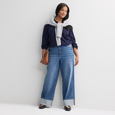 Plus Size Sonoma Goods For Life® High Rise Wide Leg Cuff Jeans