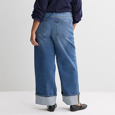 Plus Size Sonoma Goods For Life® High Rise Wide Leg Cuff Jeans