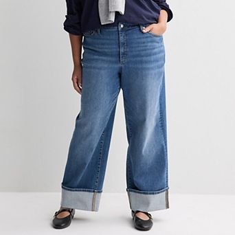 Plus Size Sonoma Goods For Life® High Rise Wide Leg Cuff Jeans