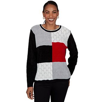 Petite Alfred Dunner Textured Chenille Colorblock Sweater