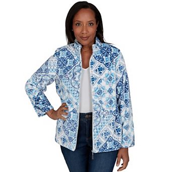 Petite Alfred Dunner Watercolor Floral Cozy Zip Jacket