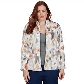 Petite Alfred Dunner Watercolor Floral Cozy Zip Jacket