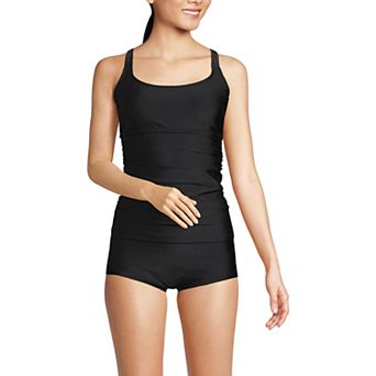 Women's Lands' End Essential Tie Back Ruched Tankini Swim Top & Swim Shorts 2 pc Set