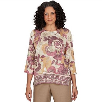 Petite Alfred Dunner Textured Ombre Squares Top with Necklace