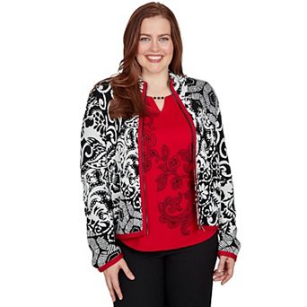 Petite Alfred Dunner Dinner Theater Mixed Motif Contrast Trim Jacket