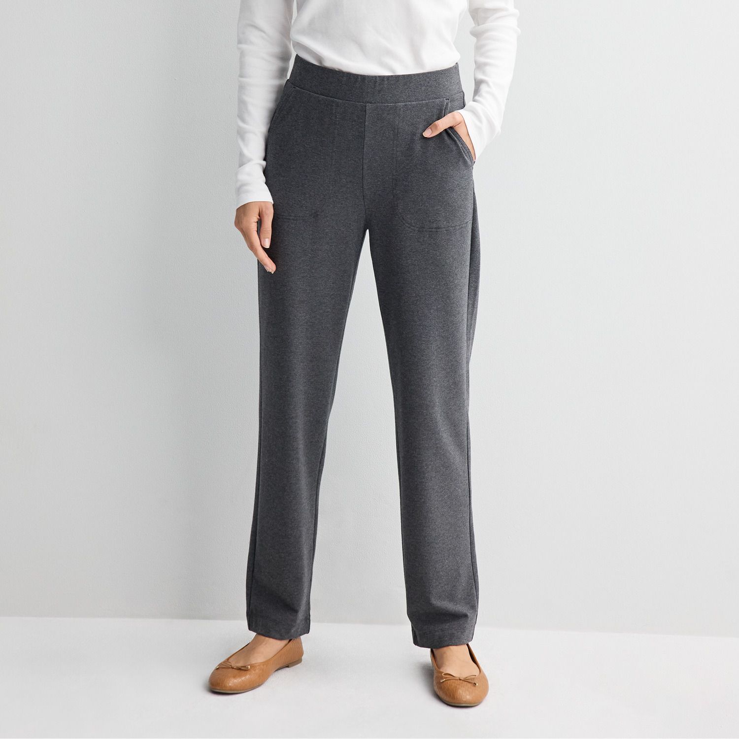 Женские брюки Petite Croft & Barrow® Knit Essential Straight Leg, цвет: Угольный меланжевый