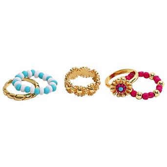 Emberly 5 pc Gold Tone Floral Stone Ring Set