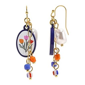 Emberly Gold Tone Simulated Pearl Bead Tulip Drop Earrings