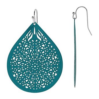 Emberly Silver Tone Filigree Teardrop Earrings