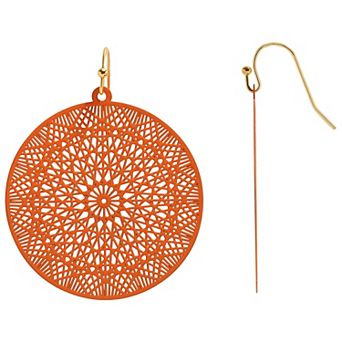 Emberly Gold Tone Orange Filigree Disc Earrings