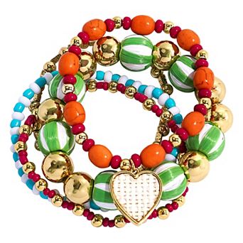Emberly 4 pc Gold Tone Raffia Heart Stretch Bracelet Set