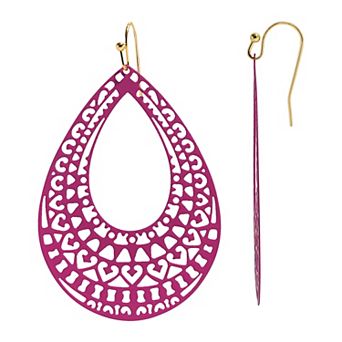 Emberly Gold Tone Pink Filigree Teardrop Earrings