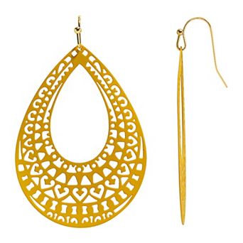 Emberly Gold Tone Yellow Filigree Teardrop Earrings