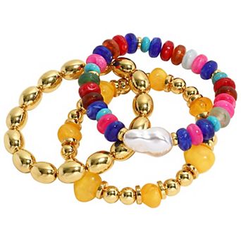Emberly 3 pc Gold Tone Bead & Simulated Pearl Stretch Bracelet Set