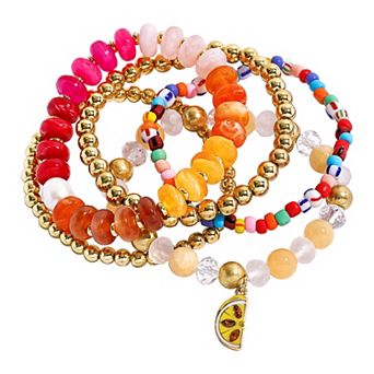 Emberly 5 pc Gold Tone Fruit Slice Bead Stretch Bracelet Set