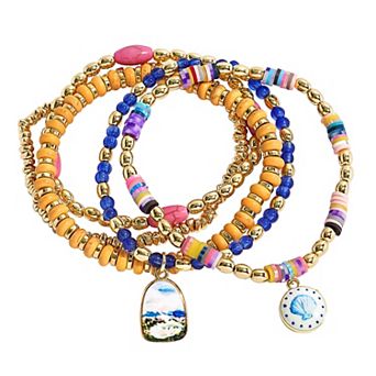 Emberly 4 pc Gold Tone Painted Charm Bead Bracelet Set