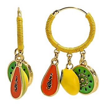 Emberly Gold Tone Raffia Fruit Hoop Earrings