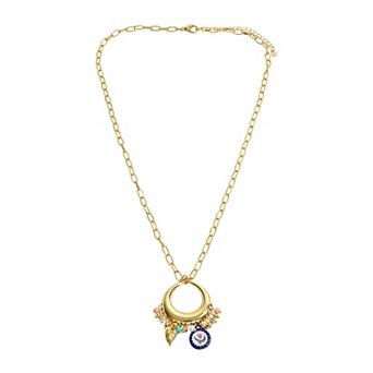Emberly Gold Tone Bead Ring Charm Pendant Necklace