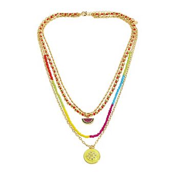 Emberly Gold Tone Fruit Pendant Bead Layered Necklace