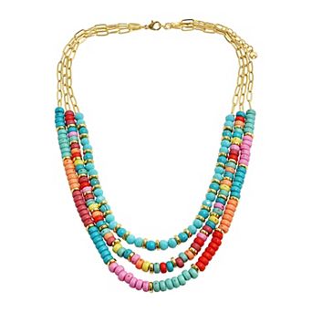 Emberly Gold Tone Multi Bead Chain Layered Necklace