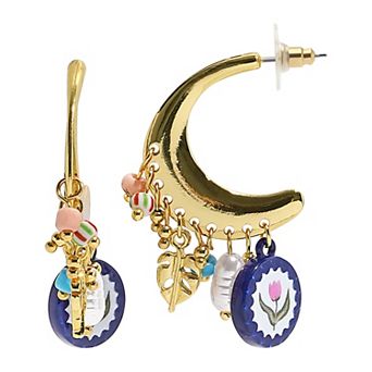 Emberly Gold Tone Simulated Pearl Floral Medallion Hoop Earrings