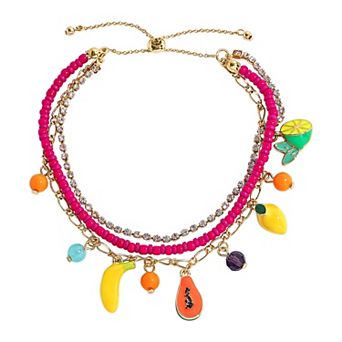 Emberly Gold Tone Fruit Charm Bracelet