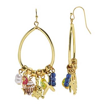 Emberly Gold Tone Simulated Pearl & Sealife Charms Fishhook Earrings