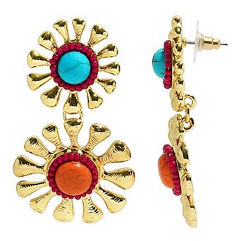 Emberly Gold Tone Linear Floral Bead Earrings