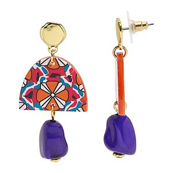 Emberly Gold Tone Painted Plaque Drop Earrings
