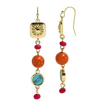 Emberly Gold Tone Floral Linear Bead Drop Earrings