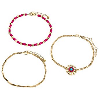 Emberly 3 pc Gold Tone Seed Bead Anklet Set